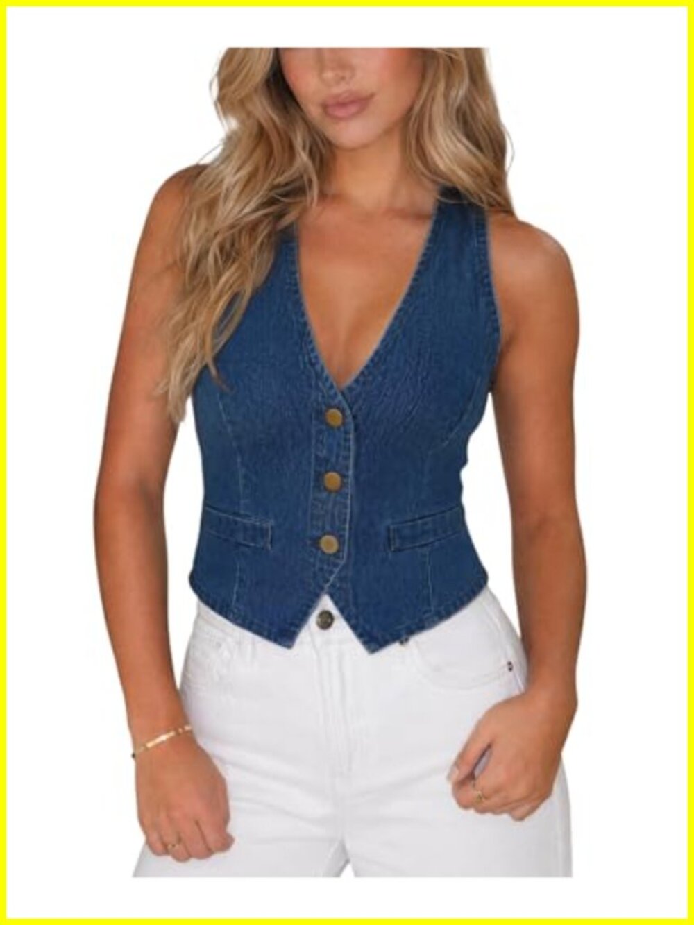 Women's Denim Vest Sleeveless V Neck Jean Vest Top Waistcoat